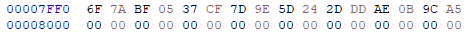 Two lines of hex code at offset 00007FF0 and 00008000