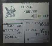 Shiny Eevee on a Game Boy Color screen