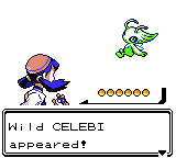 An encounter with Celebi in Crystal. The text box reads 'Wild Celebi appeared!'