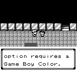 In-game dialogue reading "option requires a Game Boy Color."