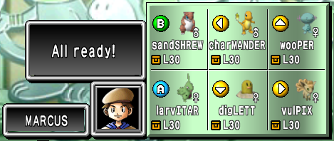 An NPC trainer in Stadium 2 with strangely colored and named Pokémon